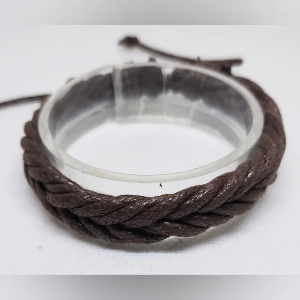 Men's Bracelet Leather‎ Braided Brown New f45